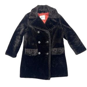 Vintage Sharpee Brown Double Breasted Pea Coat Faux Fur Small
